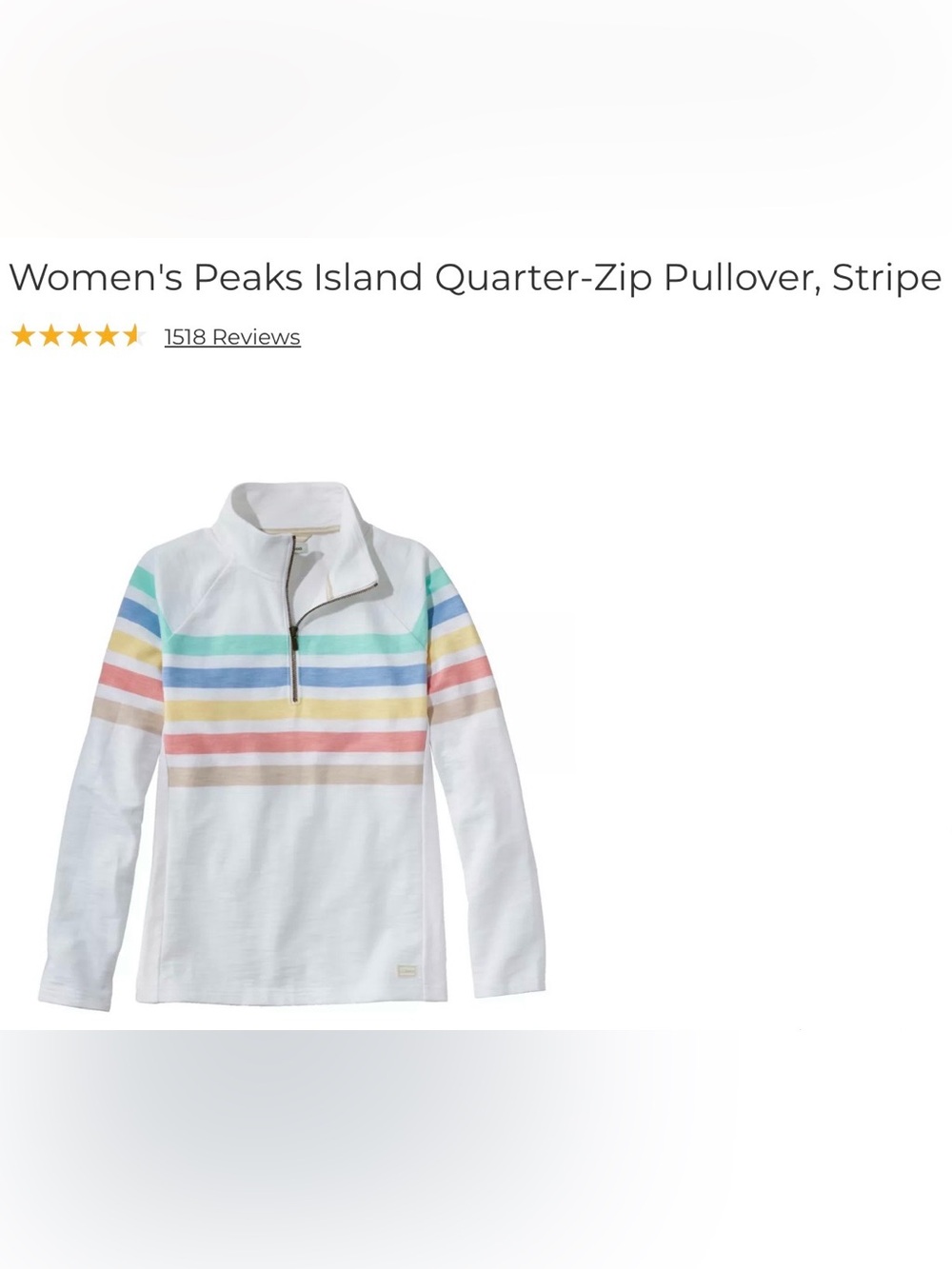 LL Bean Peak’s Island White 1/4 Zip Multi Stripe Pullover - Picture 6 of 6